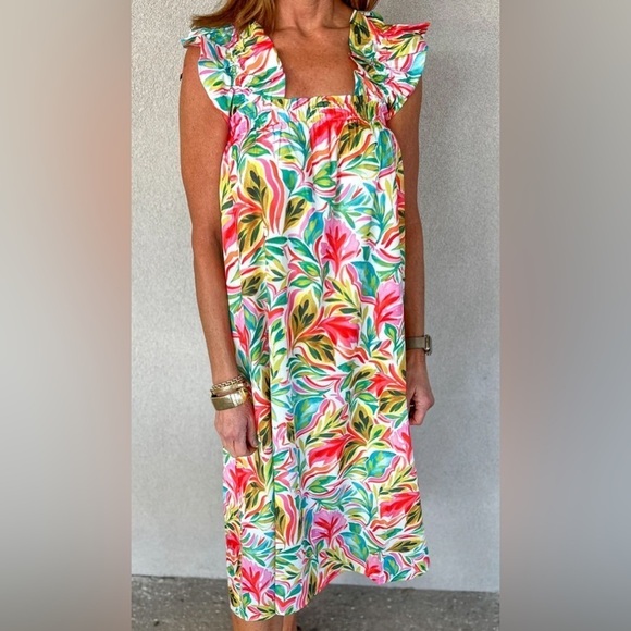 Dresses & Skirts - White Floral Ruffled Sleeveless Midi Dress